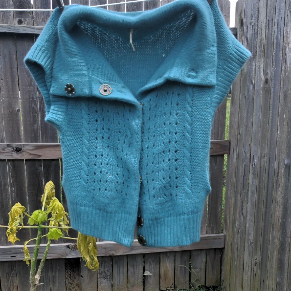Free People Turquoise Button-Up Cardigan